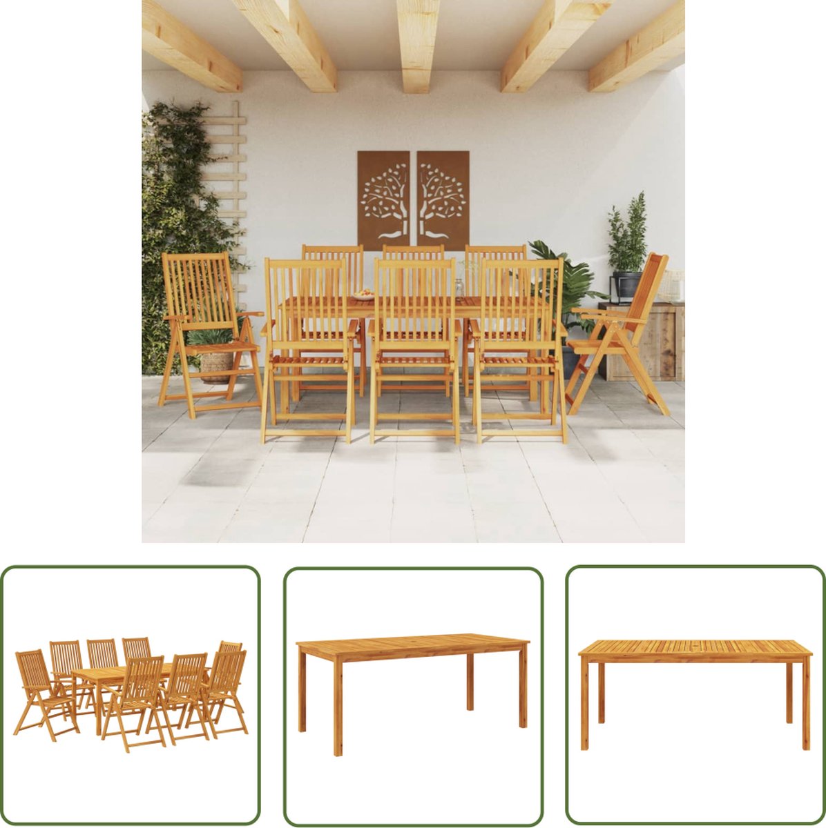 Massief acaciahouten tuinset met tuinbank en buitentafel - The Living Store