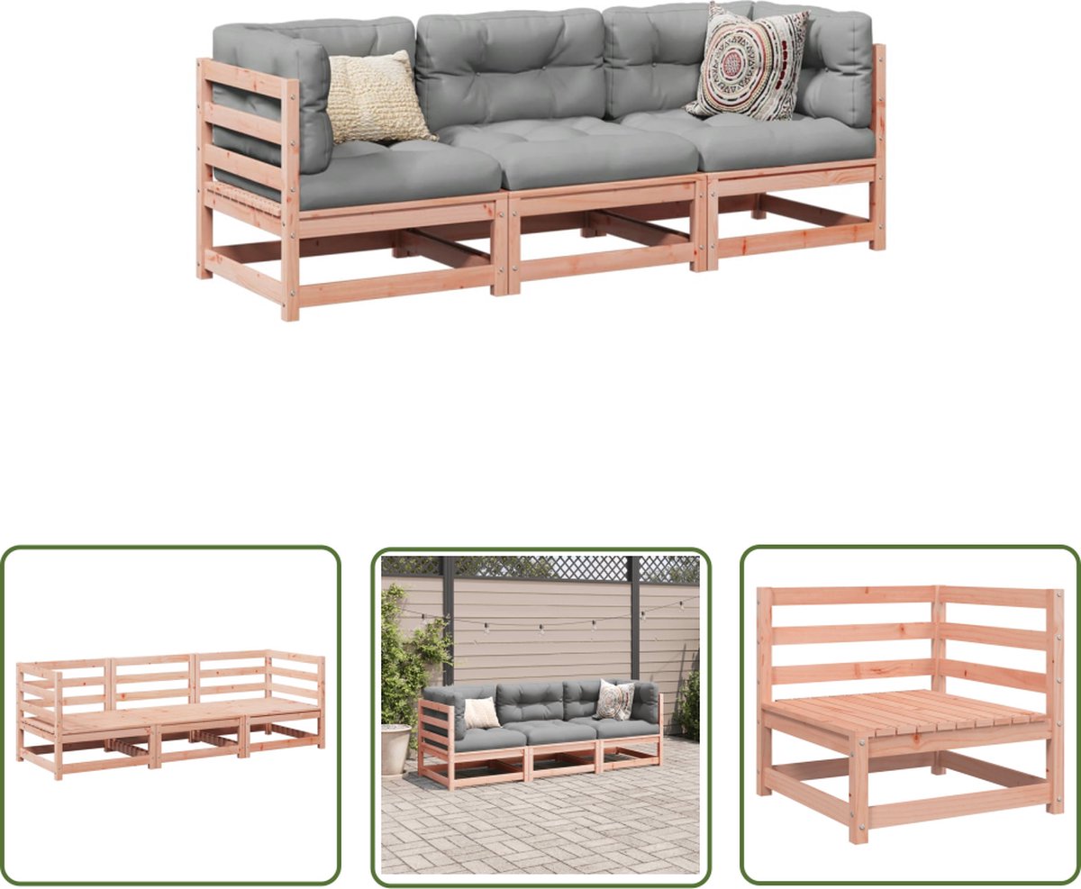 The Living Store 3-delige Loungeset massief douglas vurenhout - Tuin Lounge Set - Loungebank - Tuinset - Hout Meubel - Douglas Hout