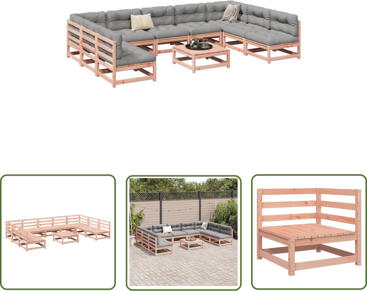 The Living Store 10-delige Loungeset massief douglas vurenhout - Loungeset - Tuinset - Houten Lounge - Buitendecoratie - Garden Furniture