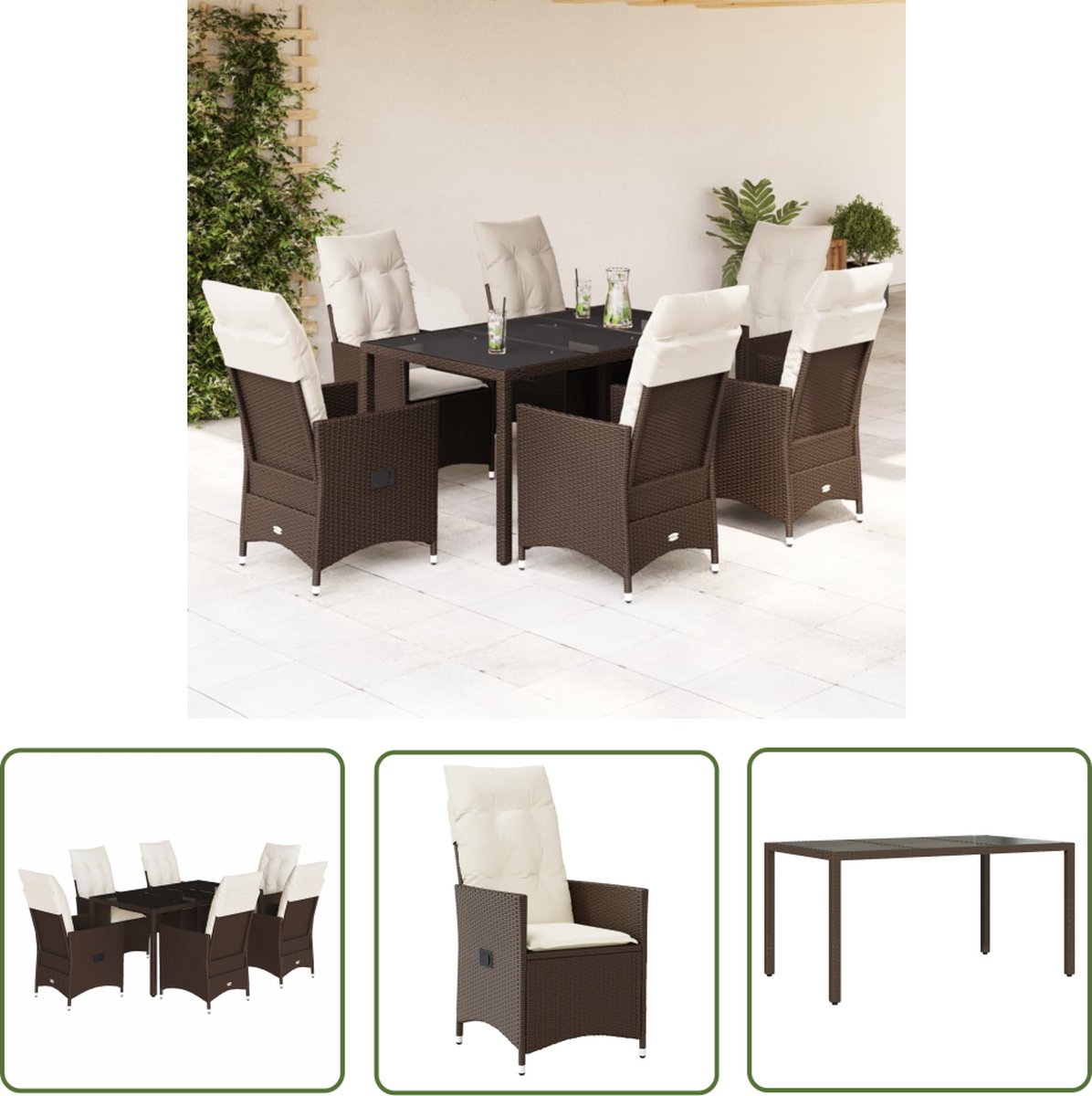 The Living Store 7-delige Tuinset met kussens poly rattan bruin - Tuinstoelen - Lounge Set - Buitentafels - Patio Furniture - Garden Chairs The Living Store 7-delige Tuinset met kussens poly rattan bruin - Tuinstoelen - Lounge Set - Buitentafels - Patio Furniture - Garden Chairs - Afbeelding 1