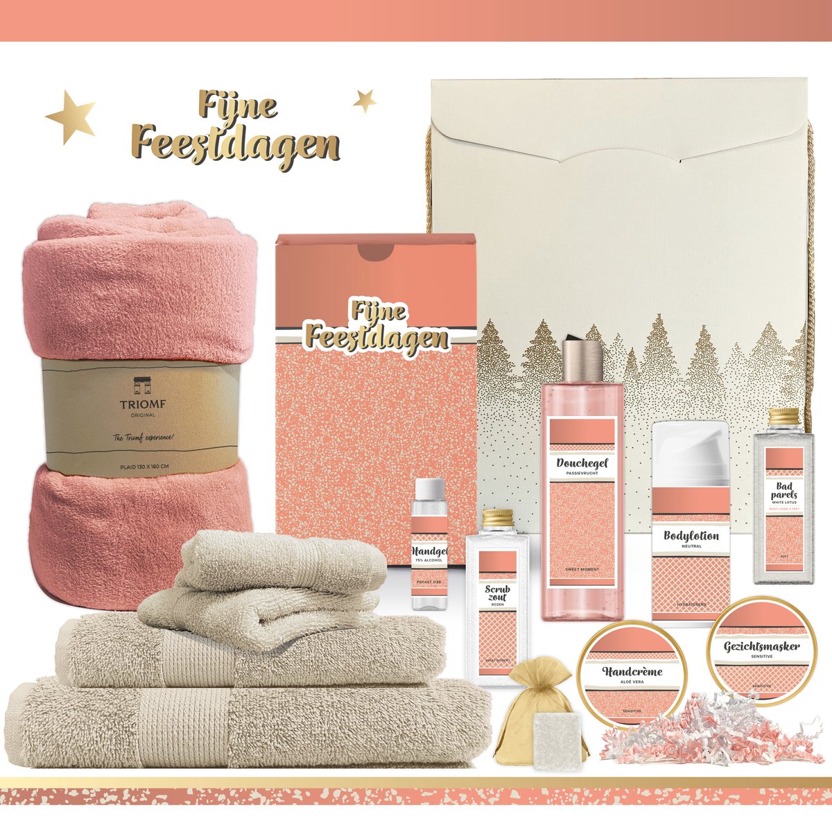 Goedkoopste Geschenkset “Fijne Feestdagen!” - 13 producten - 1915 gram | Luxe Kerst Cadeaubox voor haar- Wellness Pakket Vrouw- Giftset Merry Christmas- Cadeaupakket Prettige Kerstdagen- Kerstcadeau Kerstpakket Bedrijf- Relatiegeschenk Cadeau- Gift Wit Roze goud