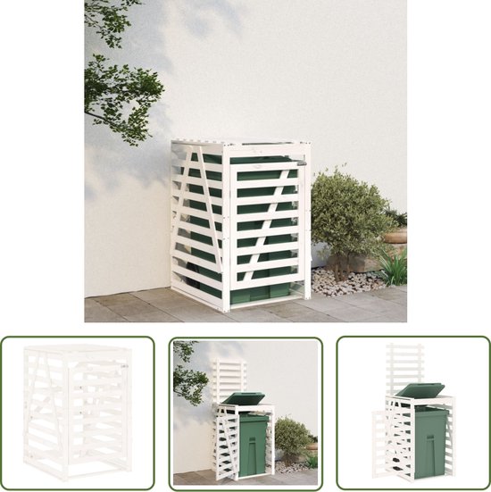 The Living Store Containerberging 84x90x128,5 cm massief grenenhout wit - Houten Berging - Afvalcontainer Opbergen - Afvalbak Cover - Tuincentrum - Buitenopslag