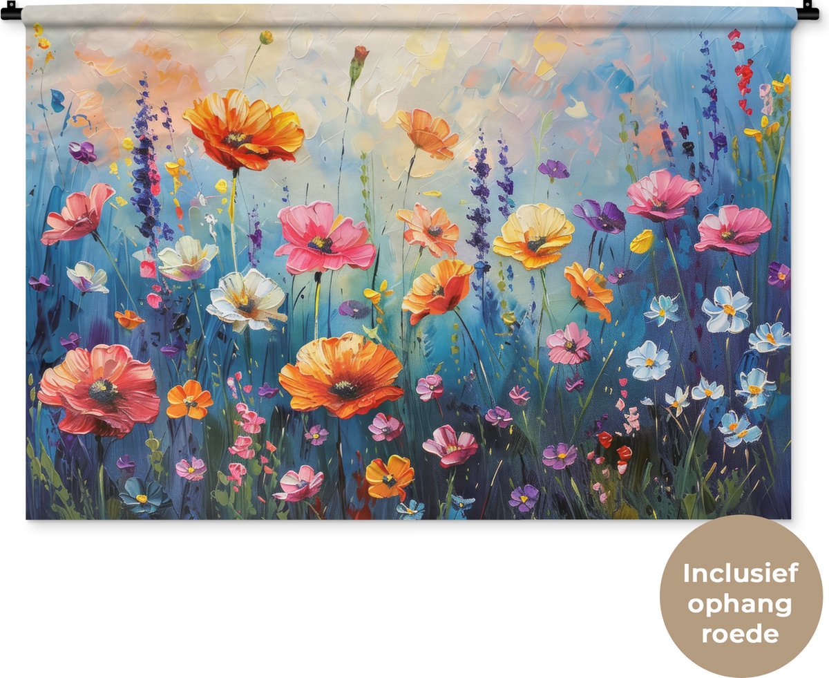 Wandkleed 150x100 cm - Wanddoek Bloemen - Natuur - Waterverf - Kunst - Wandtapijt - Wandkleden