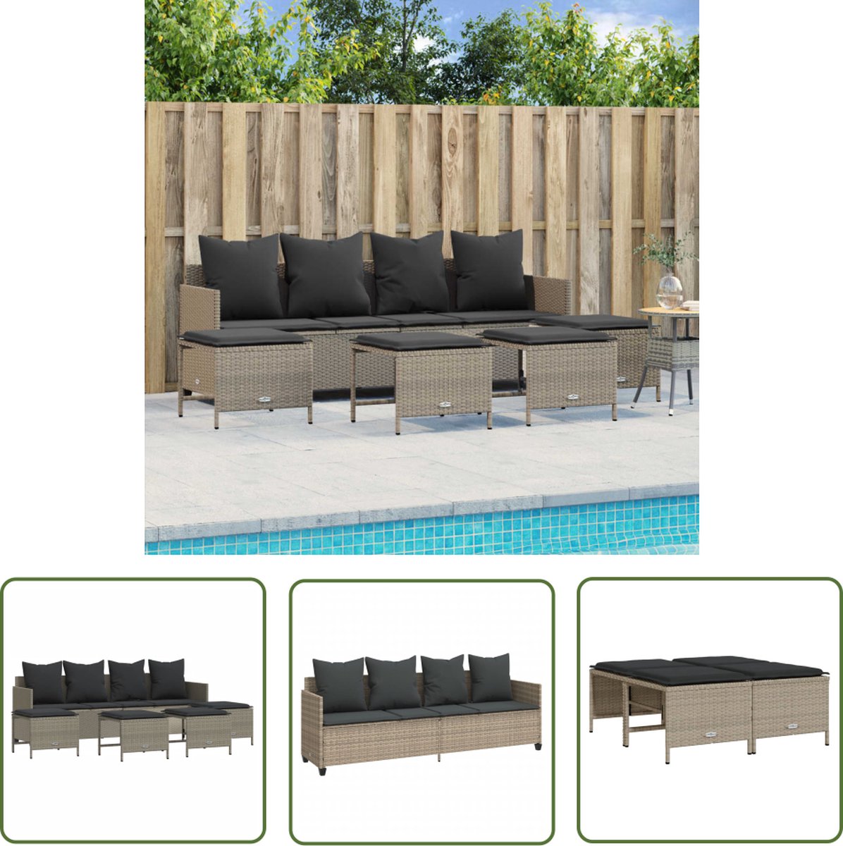 The Living Store 5-delige Loungeset met kussens poly rattan lichtgrijs - Loungebank - Lounge Set - Tuinset - Buitendecoratie - Outdoor Furniture