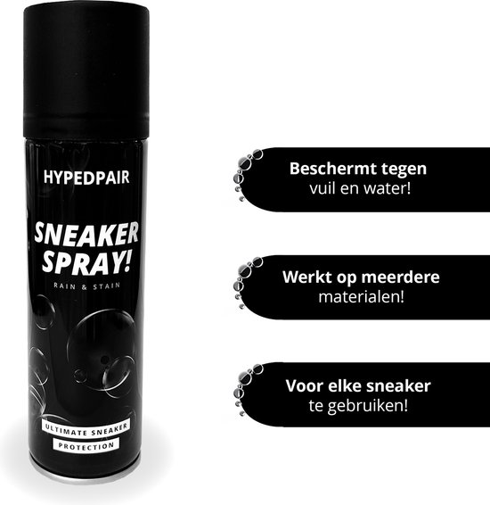 Zwarte spraybus 'Sneaker Spray!' met tekstballonnen met uitleg in het Nederlands.