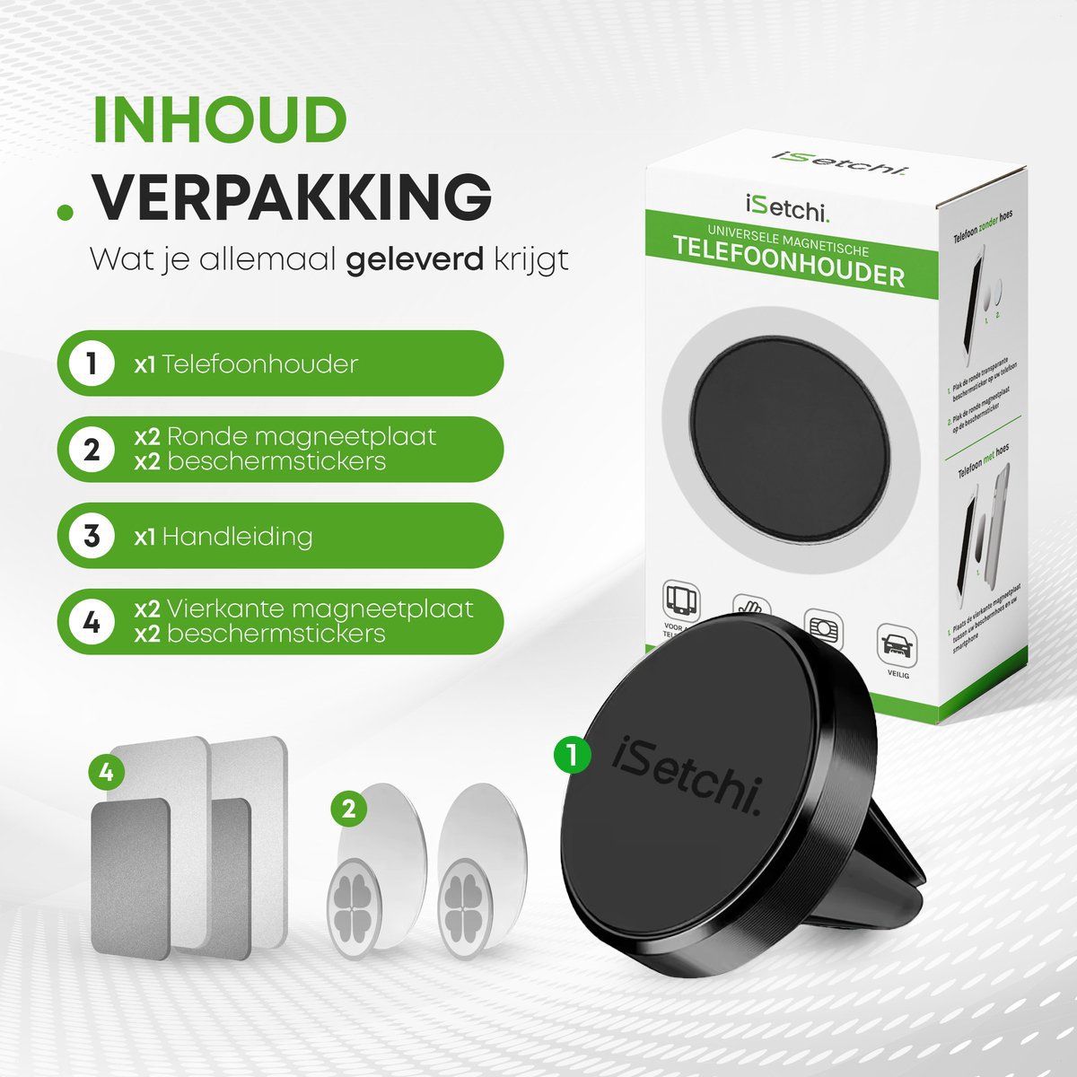 iSetchi Telefoonhouder Auto - Magnetisch - Metaal & Stevig - Zwart - GSM Mobiel Houder - Autohouder - Universeel - Telefoonhouders Auto Ventilatie – foto 8