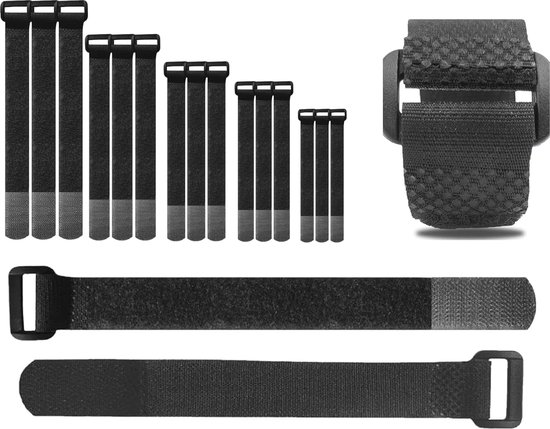 Set van 8 klittenband, kabelbinders met gesp, karabijnhaken, zware