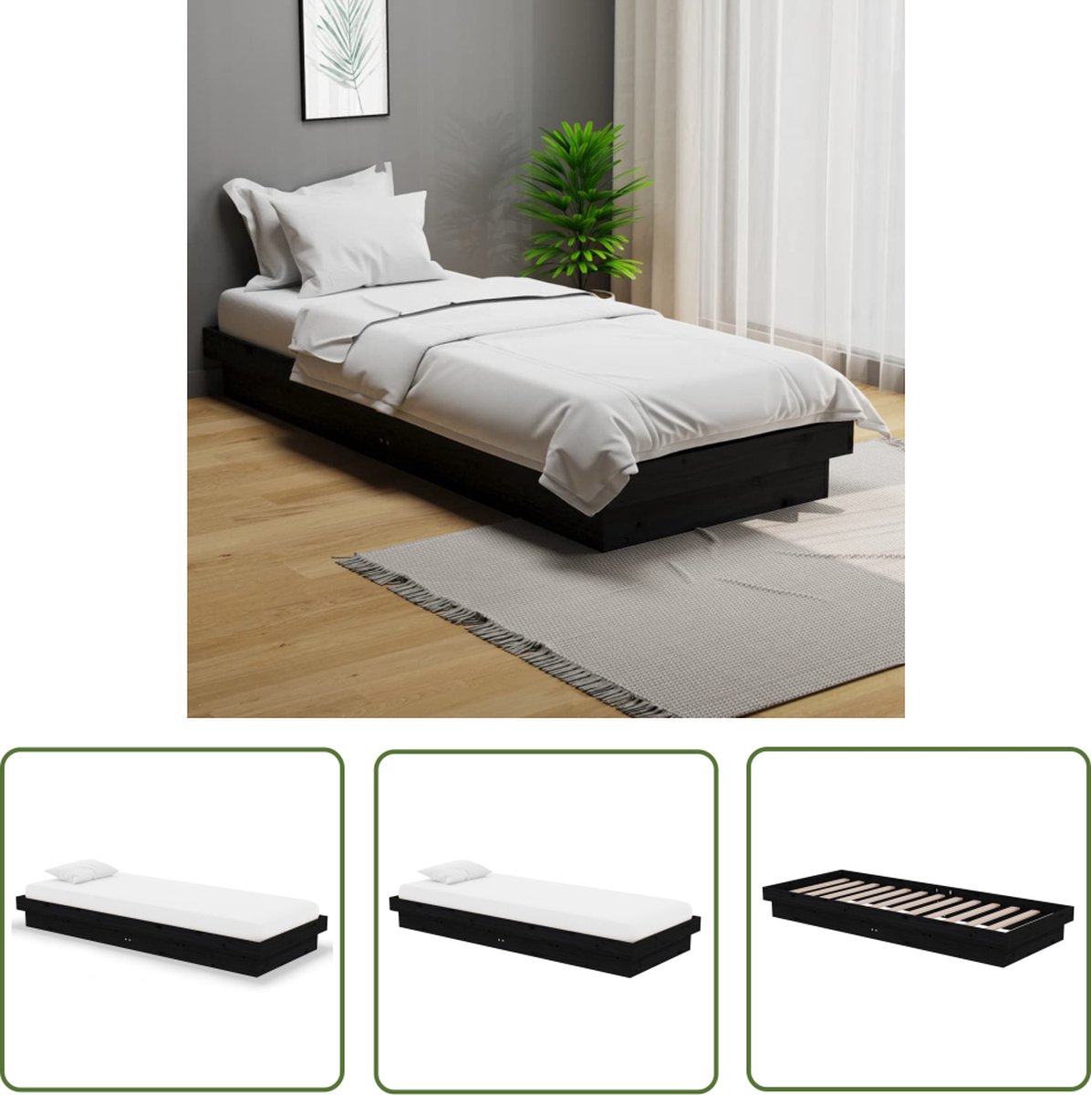 vidaXL Bedframe massief grenenhout 75x190 cm, eenpersoonsbed, bedombouw, bed frame, bed, frame, ledikant, bedframe met hoofdeinde, eenpersoonsbedden