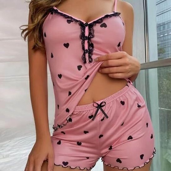 Pyama Dames Volwassenen - Dames Pyjama Set - Nachtkleding Dames - Roze - Maat S - Korte Broek - LUNAR