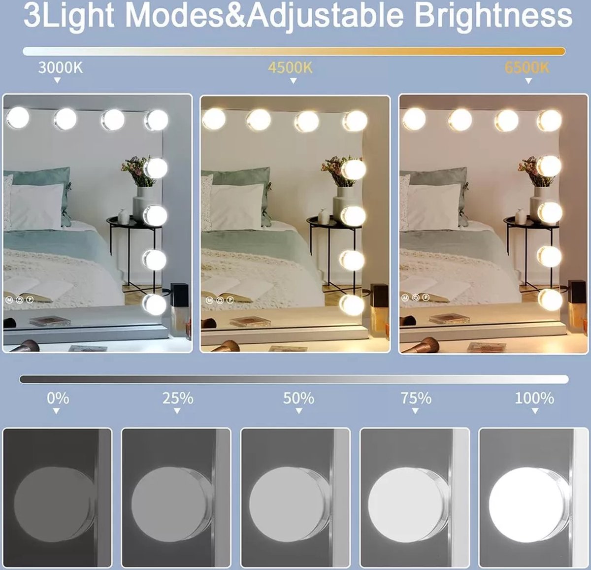 Goedkoopste 15LED Hollywood make-upspiegel cosmetische spiegel met verlichting 58x45 cm