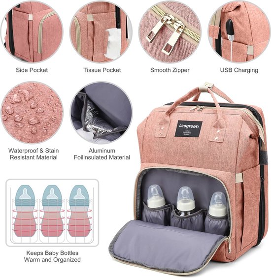 BOXSAM Babyluiertas, luierrugzak met kinderwagenriemen voor