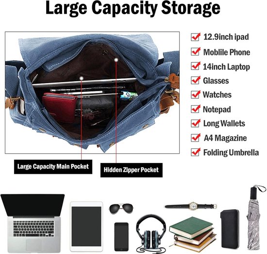 FOLOVEYA Vintage Sac à Bandoulière Homme Sac de Messager pour 12.9 Pouces Tablette Business Sacs d'épaule Sacoche Toile Bureau Travail Collège Voyage Multiples Poches Besace Café FOLOVEYA Vintage Sac à Bandoulière Homme Sac de Messager pour 12.9 Pouces Tablette Business Sacs d'épaule Sacoche Toile Bureau Travail Collège Voyage Multiples Poches Besace Café