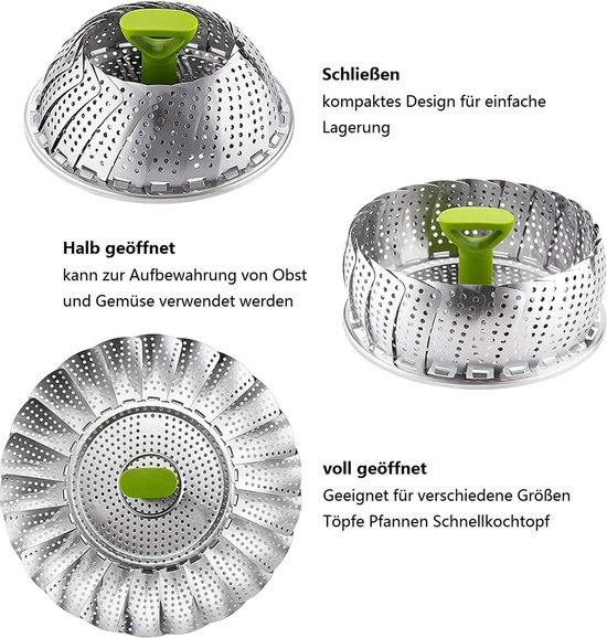 Panier Vapeur De 22 Cm En Acier Inoxydable 304 Pour Légumes Avec Poignée Et Pieds