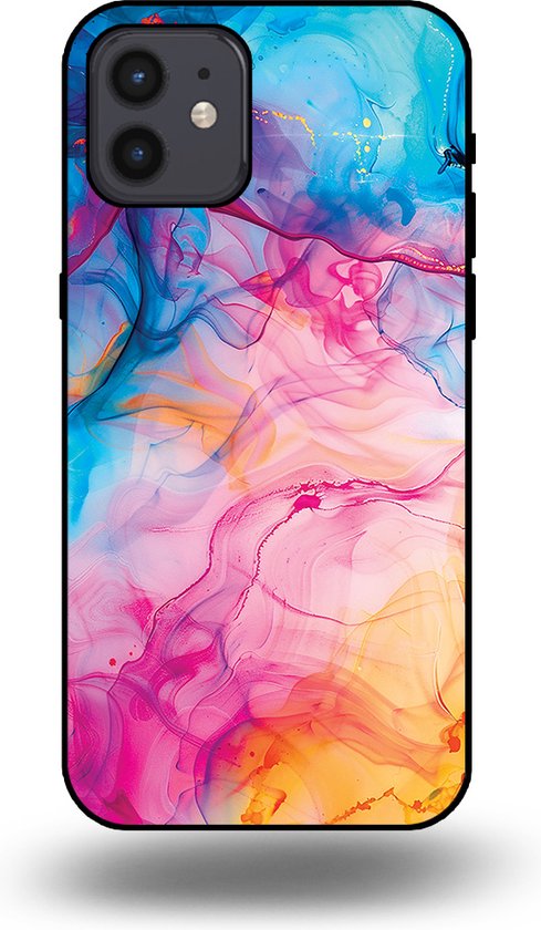Coque Smartphonica pour iPhone 12/12 Pro avec motif marbré Acryl arc-en-ciel - Coque arrière en TPU Design marbré acrylique Rainbow -en-ciel pour iPhone 12 ; iPhone 12 Pro
