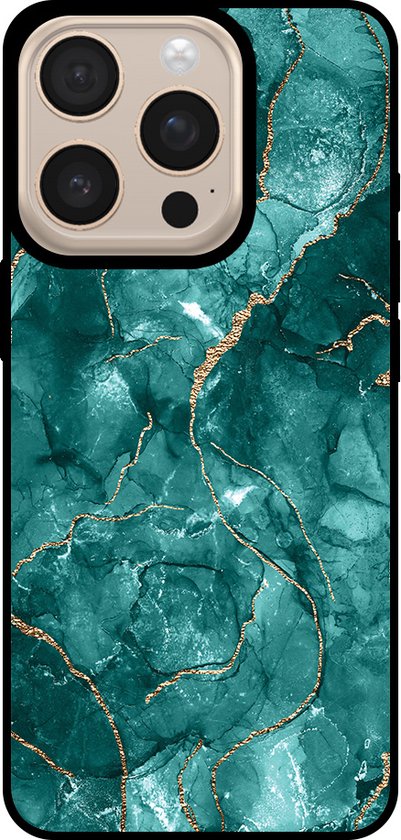 Smartphonica Coque de téléphone pour iPhone 16 Pro Max avec imprimé marbré - Coque arrière en TPU design marbre - Or Vert pour iPhone 16 Pro Max