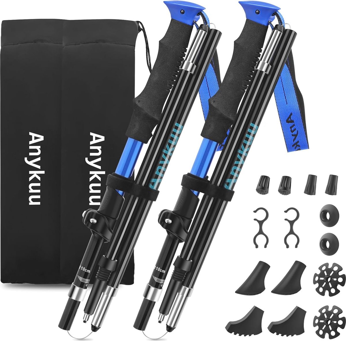 Telescopische Wandelstokken 110-130 cm - Schokbestendig, Ultralicht, Inklapbaar, Ideaal voor Nordic Walking en Camping