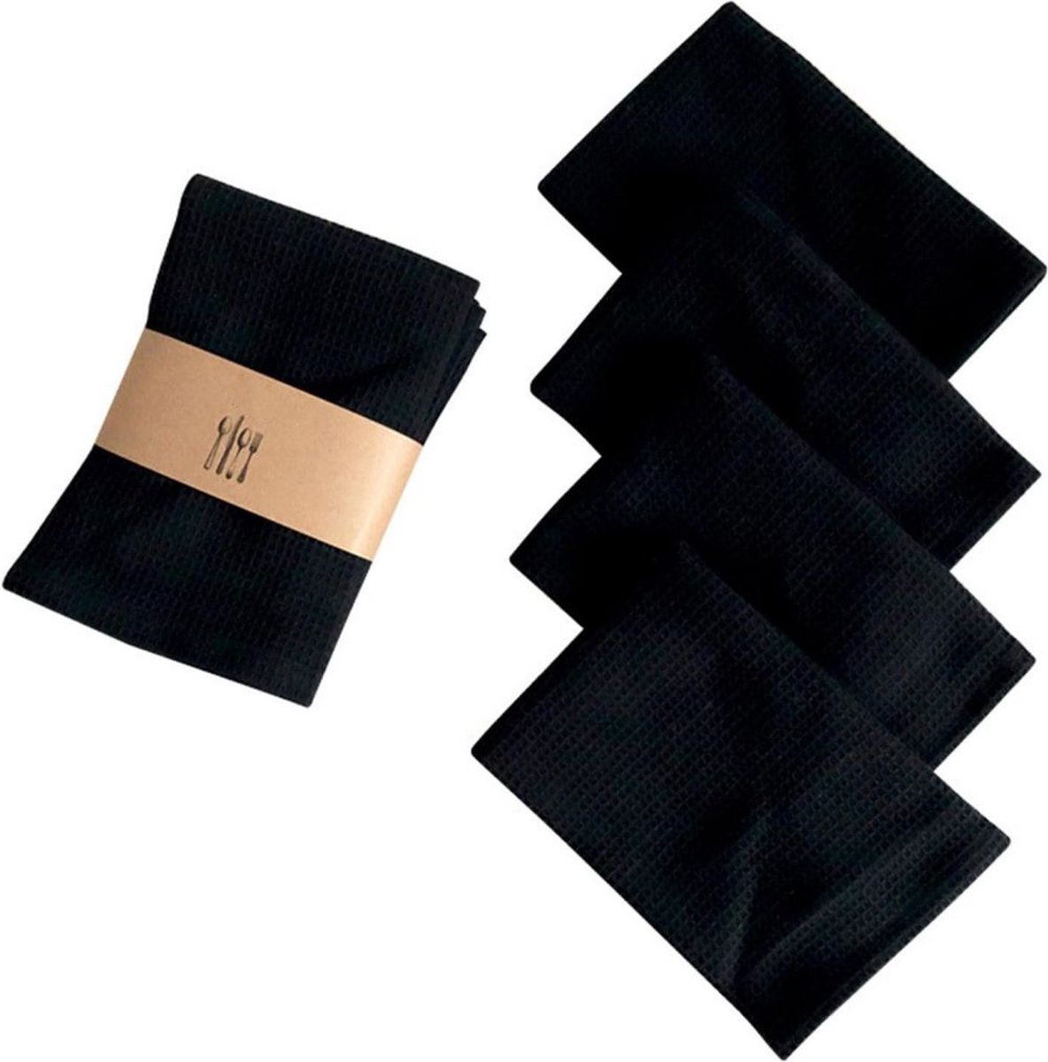 Goedkoopste Set van 4 100 katoenen keukendoeken - Geruite theedoeken - 35 x 35 cm keukendoeken - Zachte en absorberende theedoeken - Herbruikbaar - Machinewasbaar - zwart - 35 35cm