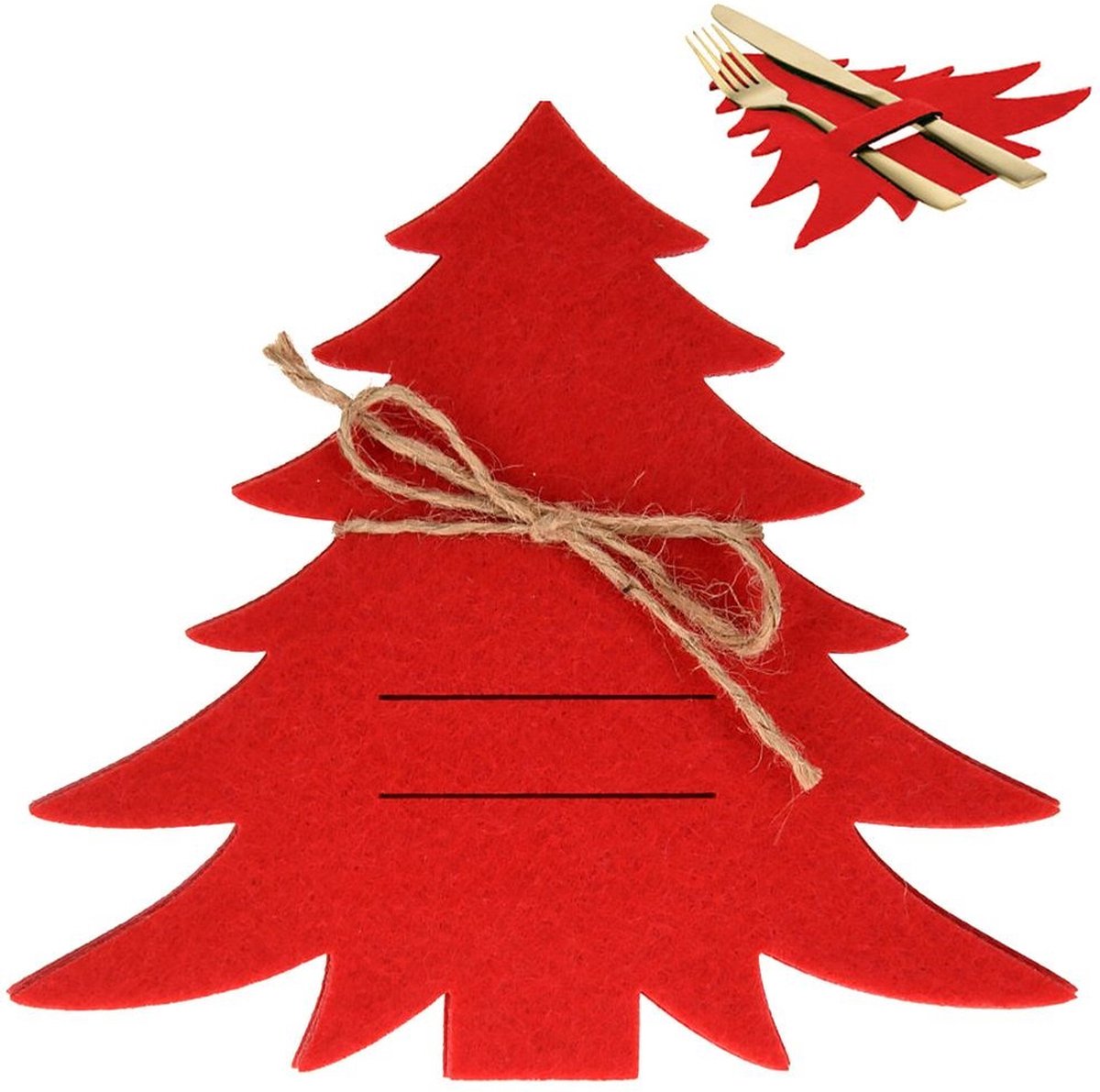 Bestekzakje Rood Kerstboom 4 stuks - Bestek Zakje - Bestekhoes - Bestekhouder voor Tafel