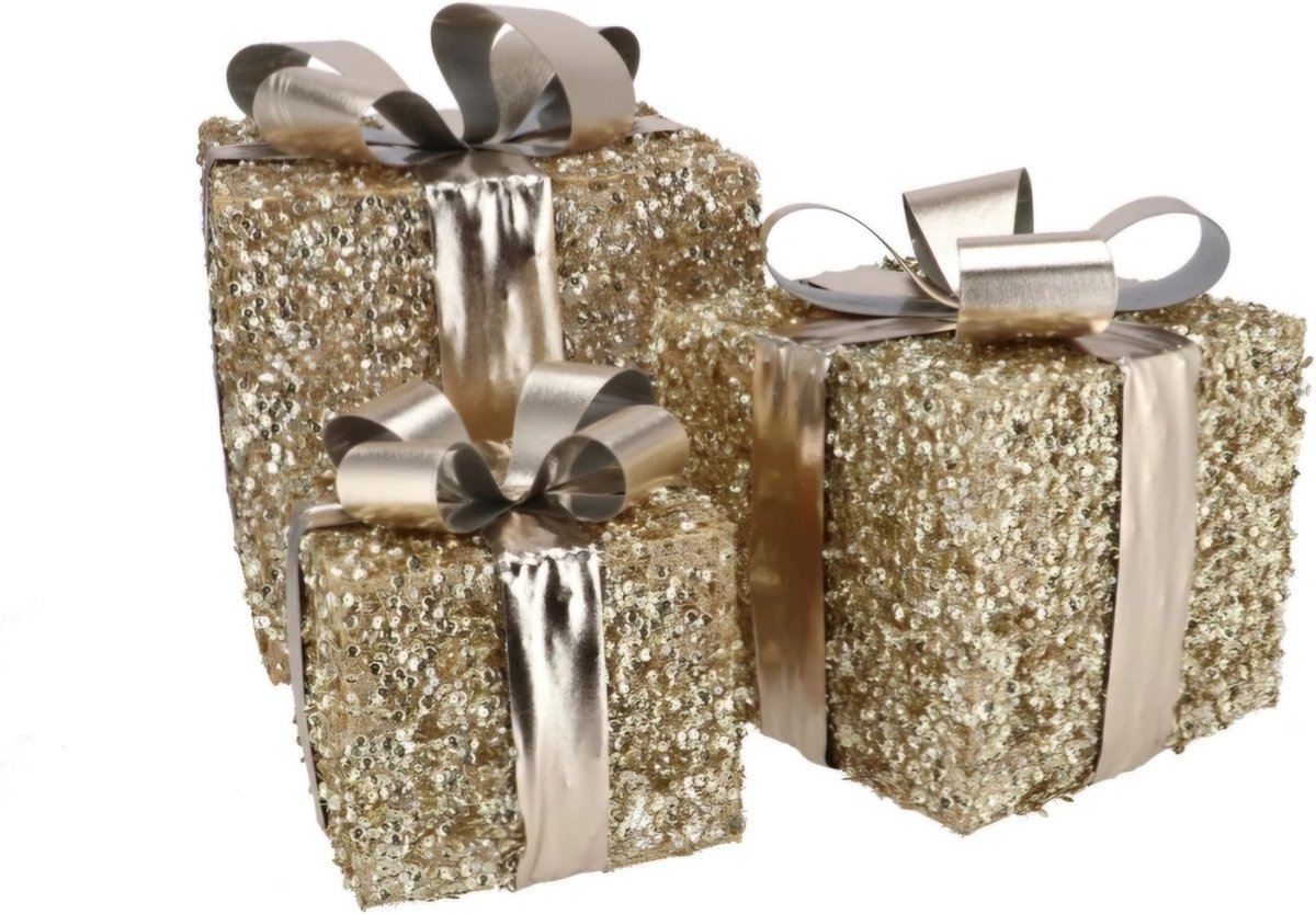Sparkle giftbox gold 25x20cm set van 3 met lampjes