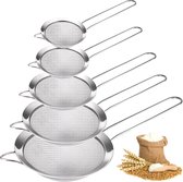 Roestvrijstalen zeef, keukenzeefset, 3 stuks, fijnmazig, passeerzeef, fijne zeef, fijne zeef, huishoudzeef met versterkte handgreep voor bakken, koken, keuken, meel, quinoa, rijst, pasta (8/12/16 cm