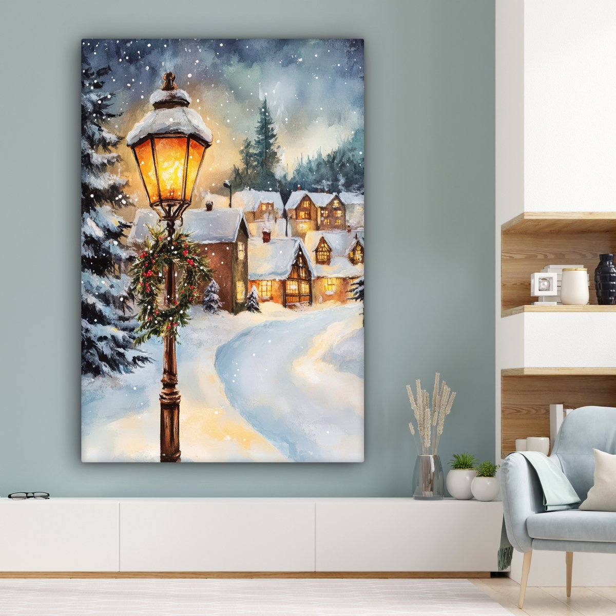 Canvas schilderij 120x180 cm - Wanddecoratie Kerstdorp - Huizen - Sneeuw - Kerst - Muurdecoratie woonkamer - Slaapkamer decoratie - Kamer accessoires - Schilderijen op canvas - Kerstdecoratie voor binnen - Kerstversiering - Kerstmis versiering – foto 3