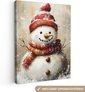 Canvas schilderij 30x40 cm - Wanddecoratie Sneeuwpop - Winter - Sneeuw - Beige - Muurdecoratie woonkamer - Slaapkamer decoratie - Kamer accessoires - Schilderijen op canvas
