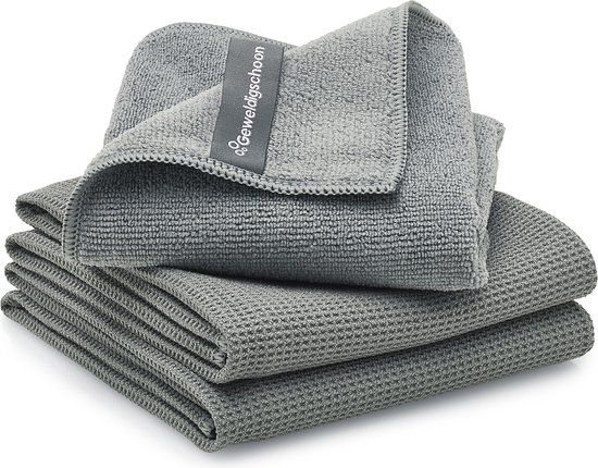 Raamdoekenset (M) + Droogdoek | GEWELDIGSCHOON | Grijs