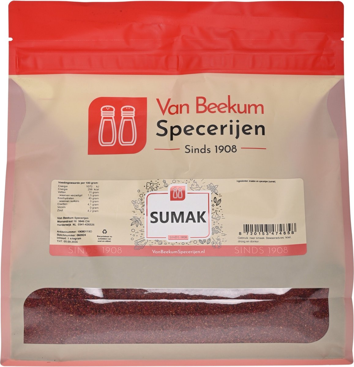 Goedkoopste Van Beekum Specerijen - Sumak - 1 KG (hersluitbare stazak