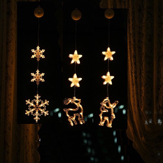 Lot De 3 Lumières De Noël En Forme De Flocon De Neige - Avec Ventouse, Piles Incluses, Pour Intérieur/extérieur