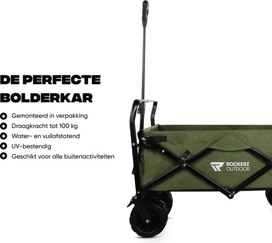 Rockerz Bolderkar Opvouwbaar - Bolderwagen 120L - Inclusief veiligheidsriemen - Handige opbergvakken - Groen van Rockerz. — afbeelding 2