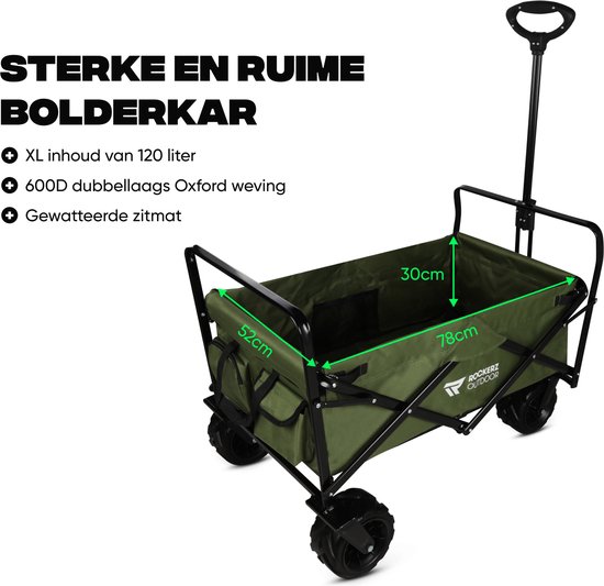Rockerz Bolderkar Opvouwbaar - Bolderwagen 120L - Inclusief veiligheidsriemen - Handige opbergvakken - Groen van Rockerz. — afbeelding 3