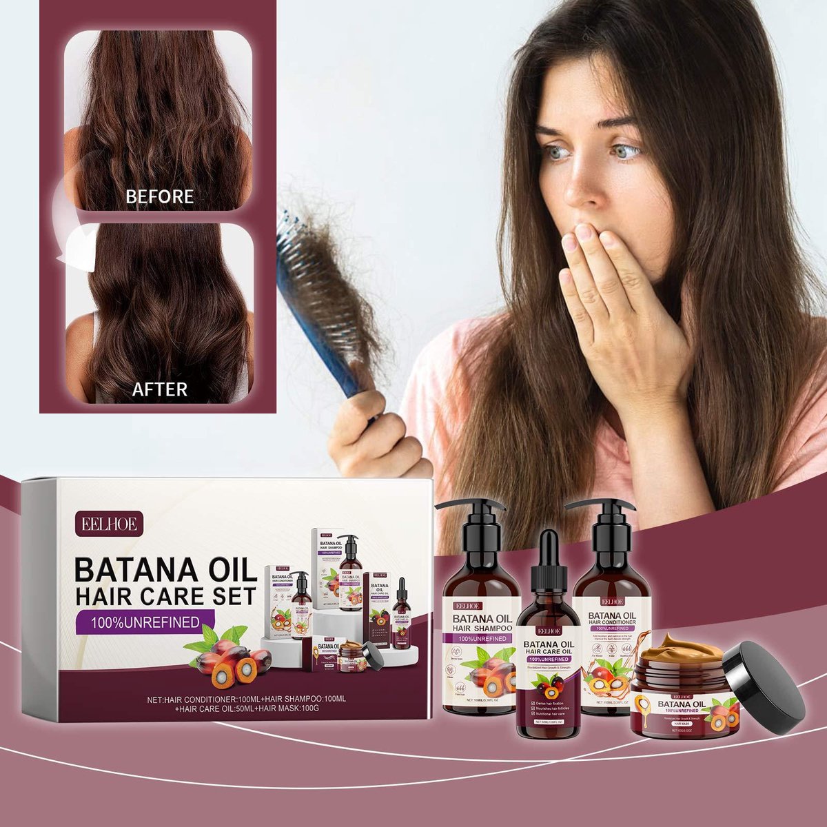 Haarverzorging- Conditioner voordeelverpakking -Batana Olie Haarverzorgingsset - Versterkt, Voedt en Herstelt voor Sterk, Gezond Haar