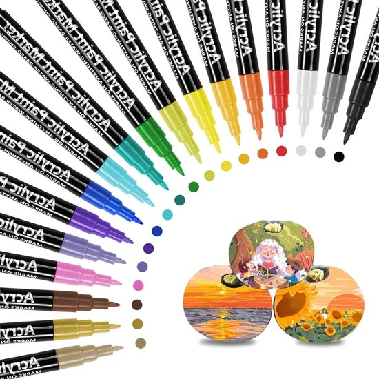 WINSONS Acrylstiften, 48 kleuren, permanente markers, fijne punt, niet giftig, waterbestendig, permanent, krachtige kleuren, acrylstiften voor