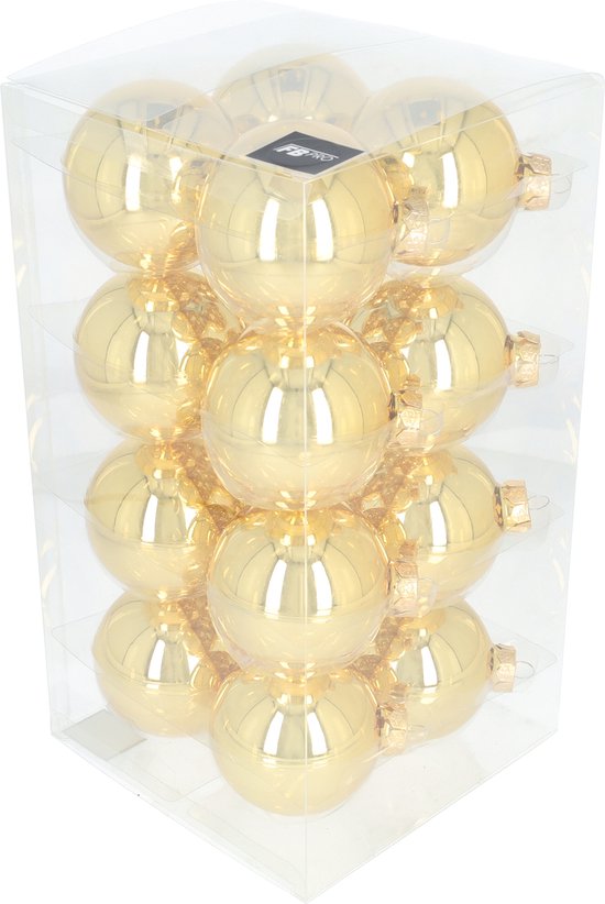 Boules de Noël en Verres - Décoration de Noël - Décorations de Noël - 80mm - Bright Gold Shine - Balles de verre pour le sapin de Noël ! - 16 pièces