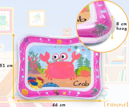 Frummel Waterspeelmat Baby - Watermat - Speelkleed - Opblaasbaar - Waterspeelgoed Baby - Kraamcadeau - Roze krab van Frummel — afbeelding 4