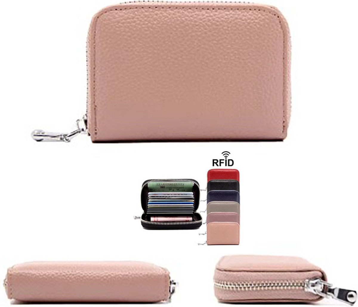Actie4you® - Dames Portemonnee met RFID Anti-Skim Bescherming – Kunstleder – Voor 10 Pasjes – Voor Briefgeld – Kaarthouder – Met Rits - Nude