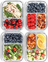 Récipients repas en Verres avec Couvercles - 950 ML, 2 et 3 compartiments - Réutilisables et hermétiques pour le stockage des aliments