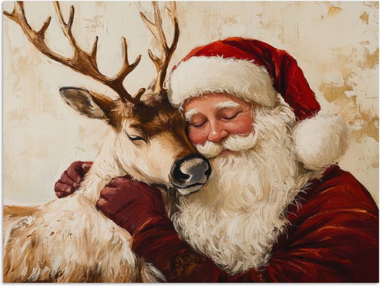 Poster 80x60 cm - Kerstman - Rendier - Kerst - Christmas - Posters - Kamer decoratie - Wanddecoratie woonkamer - Kerstdecoratie voor binnen - Kerstversiering - Kerstmis versiering in huis - Kerstaccessoires