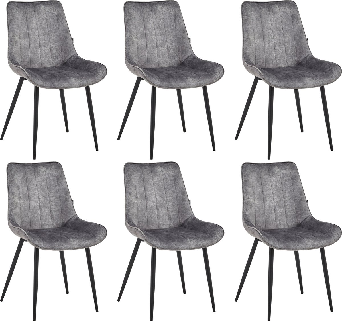 Colenis® - Verta Eetkamerstoel - Set Van 6 - Grijs - Adoré Velvet - Industrieel