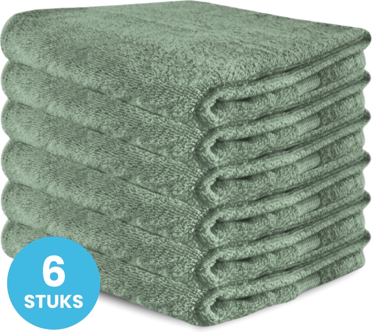 Funnies Handdoeken 6 Stuks Stone Green - Set van 6 Luxe Badhanddoeken - 70 x 140 cm - Hoogwaardig 100% Katoen - 500 gram/m² Dikke, Zachte en Sneldrogende Handdoek - Ideaal voor Badkamer, Sport, Sauna, Zwembad en Vakantie