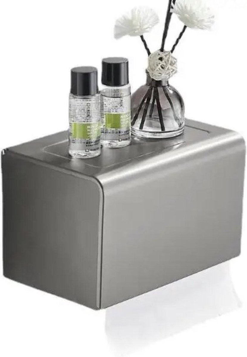 wc rolhouder - WC rolhouder donker grijs - Toiletrolhouder - Toiletrol houder donker grijs - wc rol houder met klepje - Toilet Accessoires - Inclusief installatiemateriaal