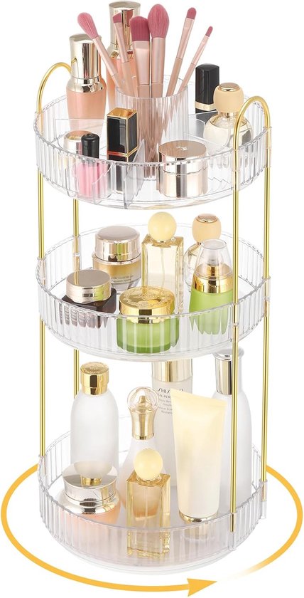 Boxalls 360 graden draaibare vierkante vorm, multifunctionele en transparante make-up-organizer met 5 grote capaciteitsplaten voor kaptafel, badkamer of slaapkamer