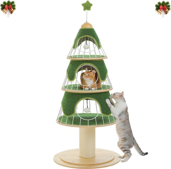 Kattenu Arbre à Griffoir Arbre de Noël pour Chats - Arbre à Noël Vert - Arbre à Chat Unique pour Chats - Noël - Arbre à Chat Design