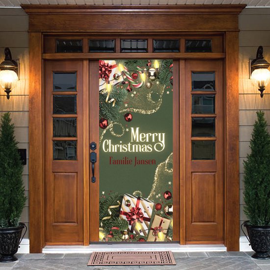 Deurposter kerst | Merry Christmas deurdecoratie 75x200cm PVC | Kerstposter voordeur | Feestelijke | Kerst deur versiering | Buiten kerstdecoratie voordeur | Gepersonaliseerd