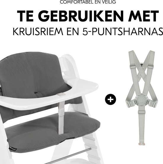 hauck Highchair Pad Select - Hoogwaardige kussenset voor de hauck kinderstoel - Muslin Dark Grey — afbeelding 5