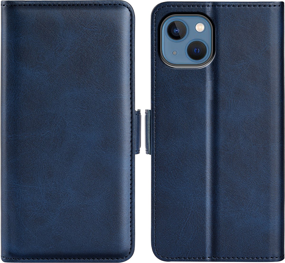 MobyDefend Hoesje - Geschikt voor iPhone 14 - Luxe Wallet Book Case (Sluiting Zijkant) - Blauw
