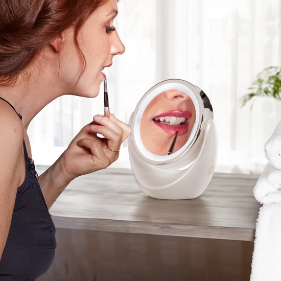 Stand Mirror X10 - Staande Passpiegel - Make-upspiegel - Verlichte Ledspiegel - Vergrotende Werking X1/ X10 - Dubbelzijdige Roterende Spiegel 360° - Staande Passpiegel X1/10 Verlicht