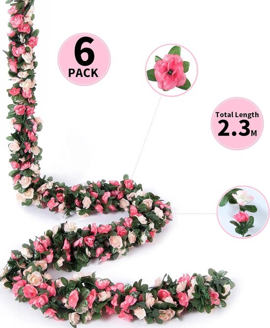 Homcomodar 2 Stuks 180 cm Kunstmatige Zijde Kersenbloesem Wijnstok Roze Wijnstokken Opknoping Slinger Kunstbloemen voor Outdoor Indoor Bruiloft Muur Badkamer Decoratie