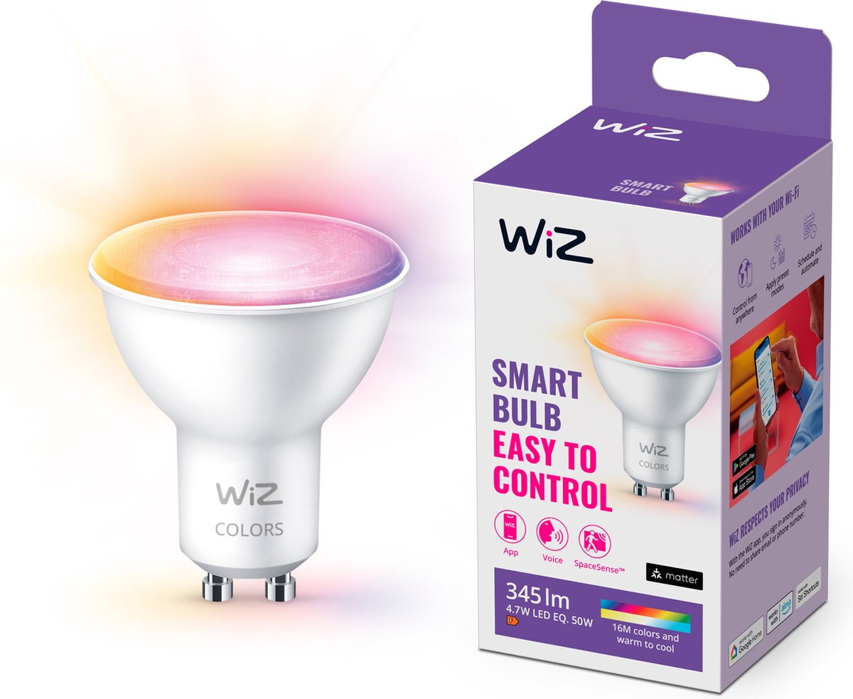 WiZ Spot - Gekleurd en Wit Licht - Slimme LED Verlichting - GU10 fitting - 50W - Wi-Fi