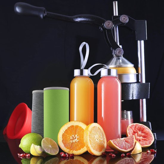 Handmatige Citruspers met Glazen Flessen en Trechter - Perfect voor Sinaasappels en Grapefruit — afbeelding 3